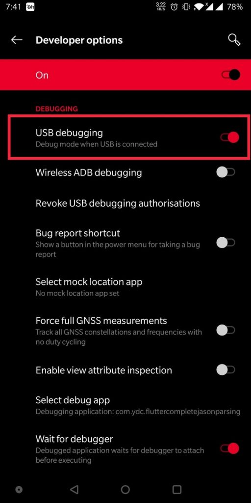 enable usb debugging