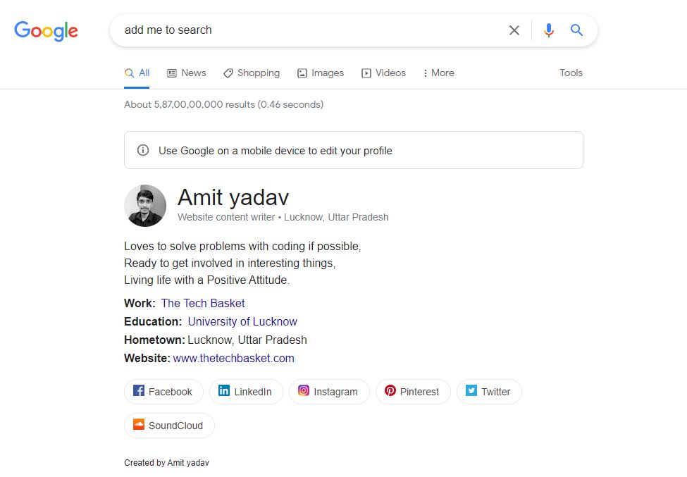 Add Me to Search: Free Virtual Business Card 4 add me to search page