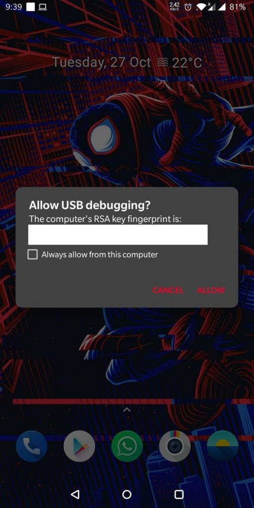 allow usb debugging