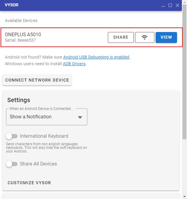 Mirror and Control your Android using Vysor 3 vysor app