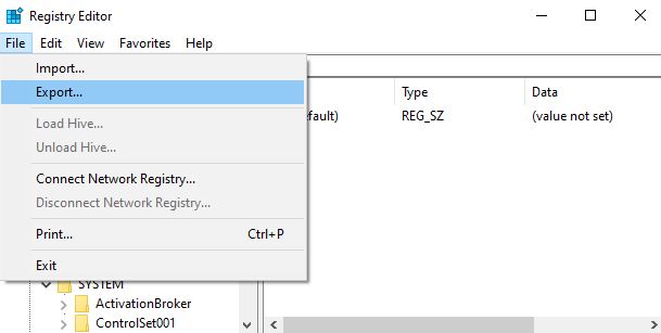 backup regedit