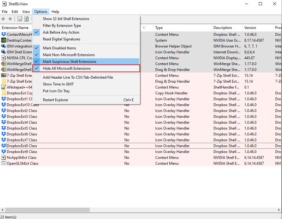 Clear Context menu in Windows 10 5 hide microsoft extensions
