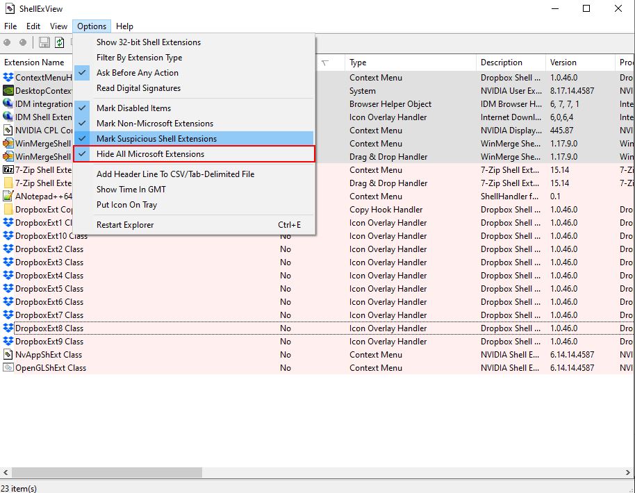 hide microsoft extensions