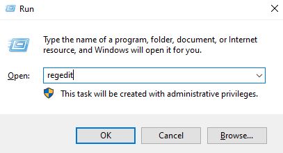 open regedit using run