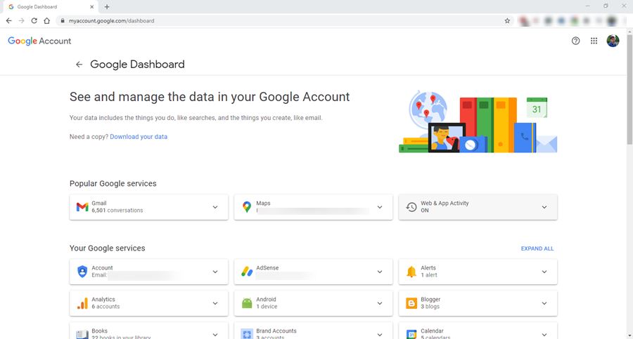 Check What Google Knows About You 5 google dashboard