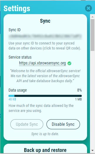 xbrowsersync copi id