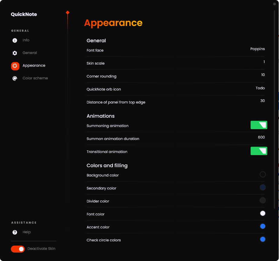 QuickNote appearance setting