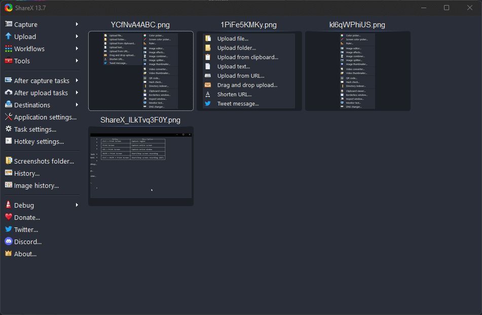 shareX options available