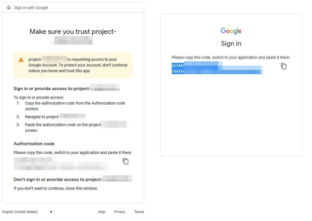 google access token code