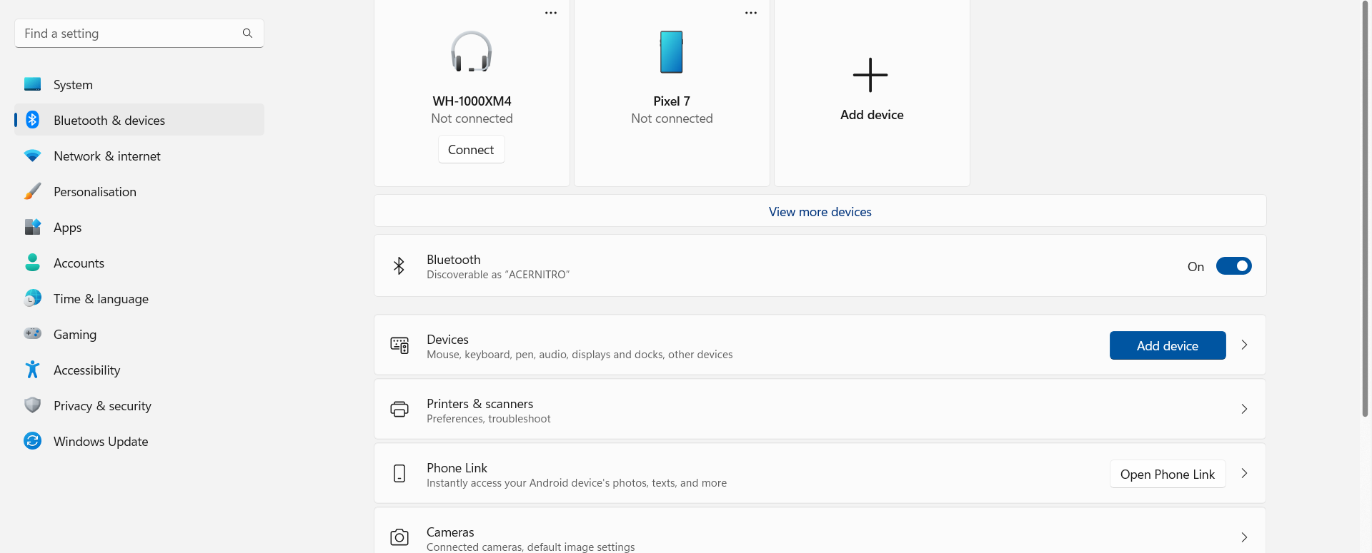 Windows Bluetooth setting