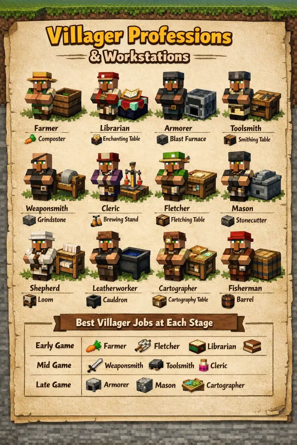 Minecraft villager professions infographic Minecraft villager professions infographic