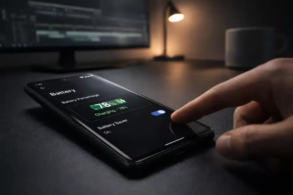 Smartphone charging in a modern workspace