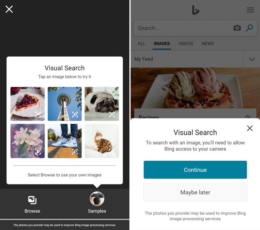 Bing Visual search on Mobile