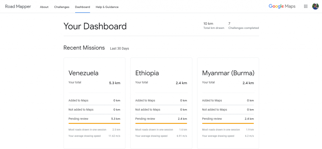 Google Road Mapper dashboard