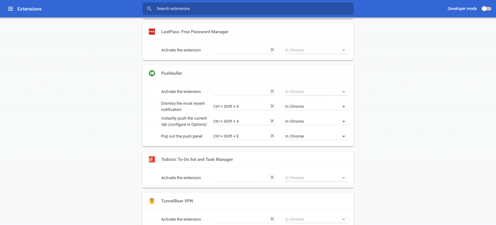 Keyboard Shortcuts for Extensions and Activities