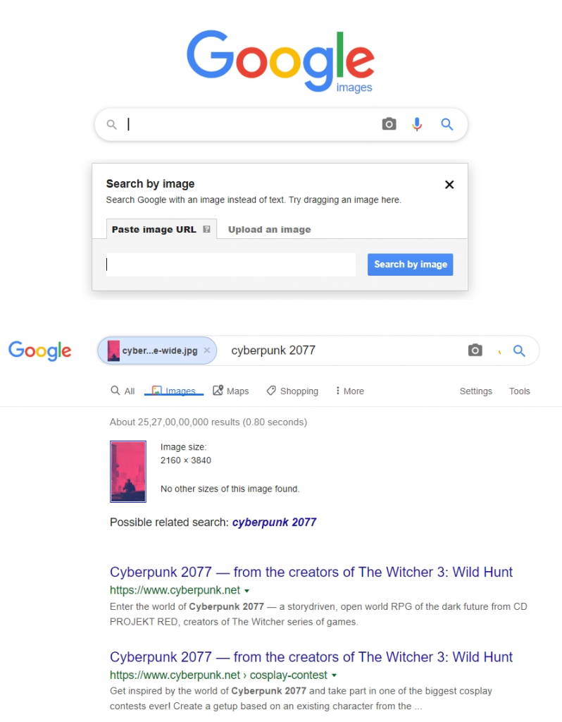 Reverse image search on google