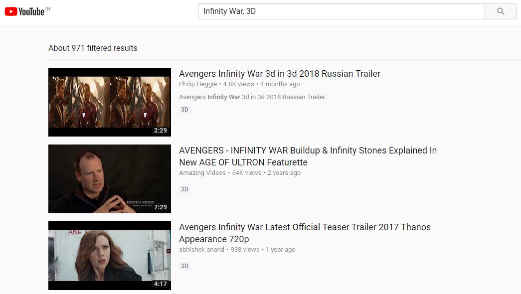 YouTube Search videos in 3D quality