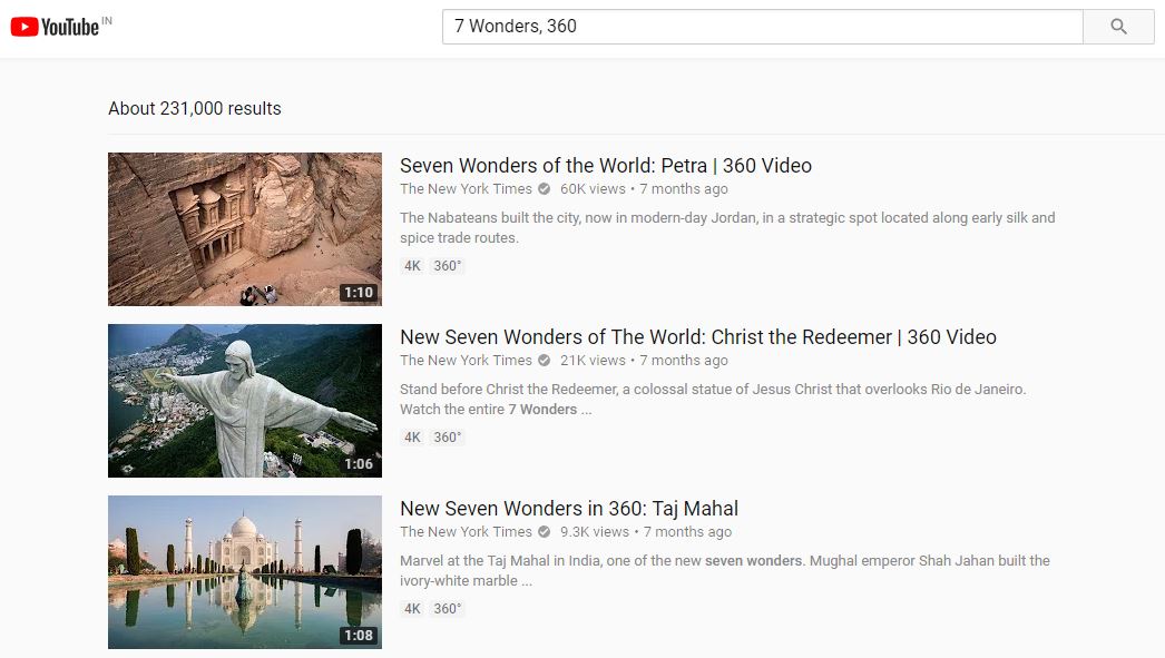 YouTube Search videos shot in 360-spherical