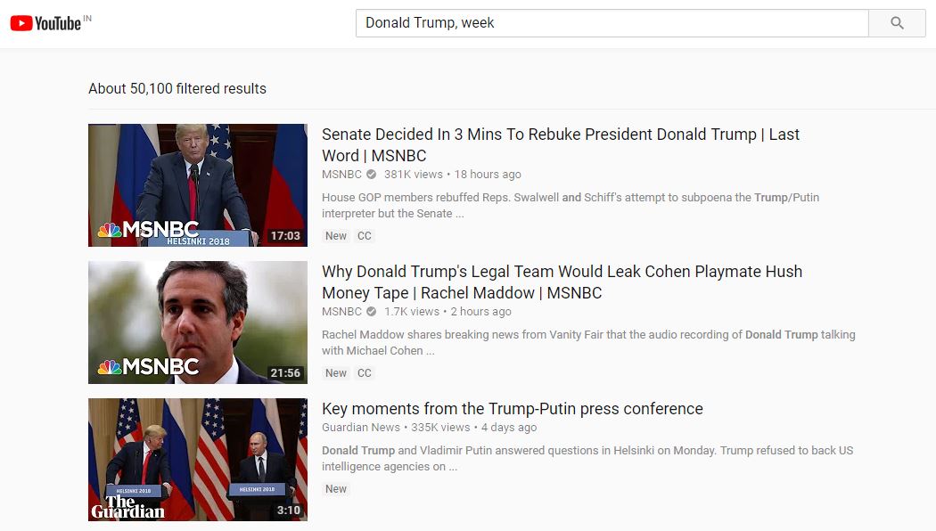 YouTube Search videos uploaded within week