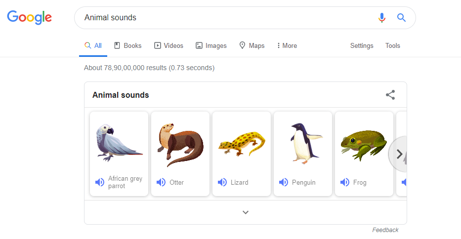 animal sounds google tips