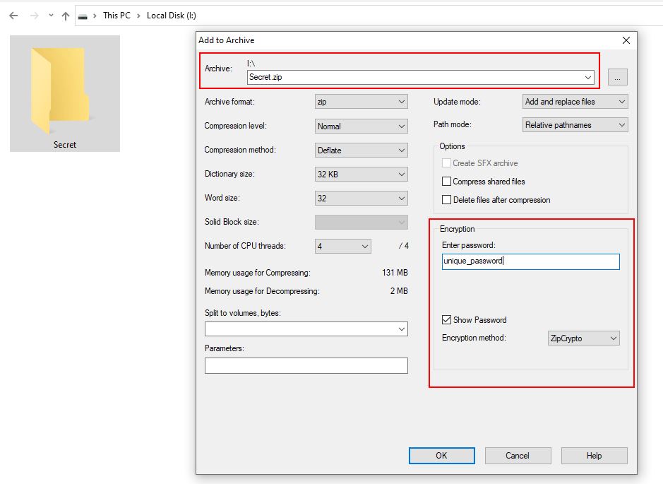 archive folder with password