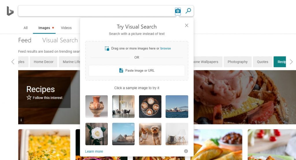 bing reverse image search option