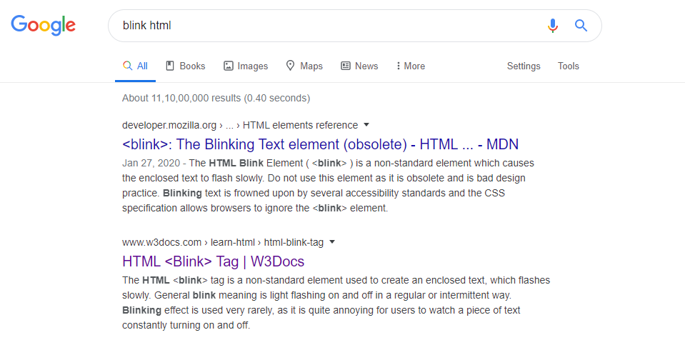 blink html google search