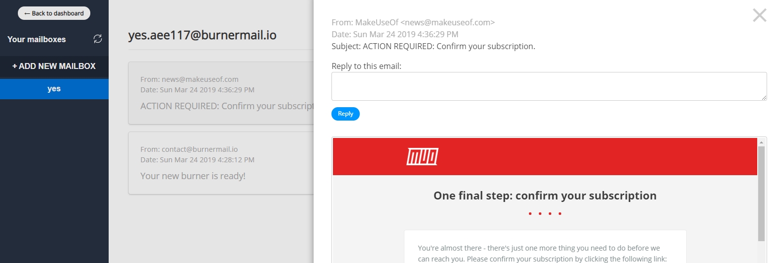 burnermail using mailbox