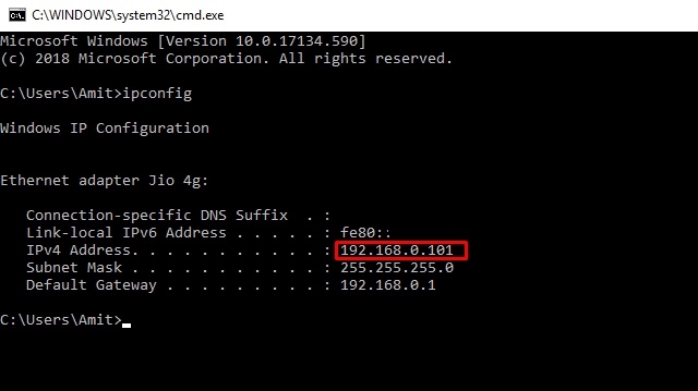 check your pc ip4 address