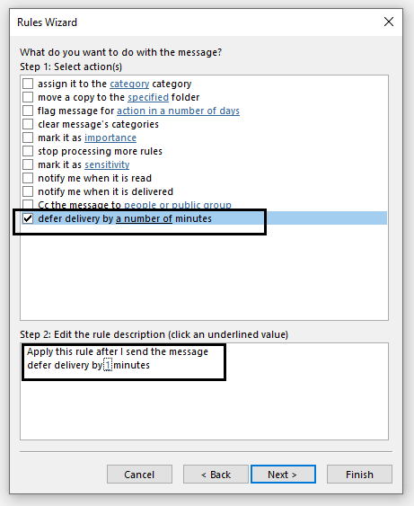 defer by minutes in outlook