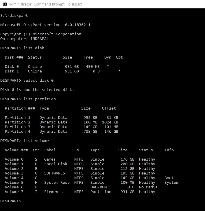 diskpart command