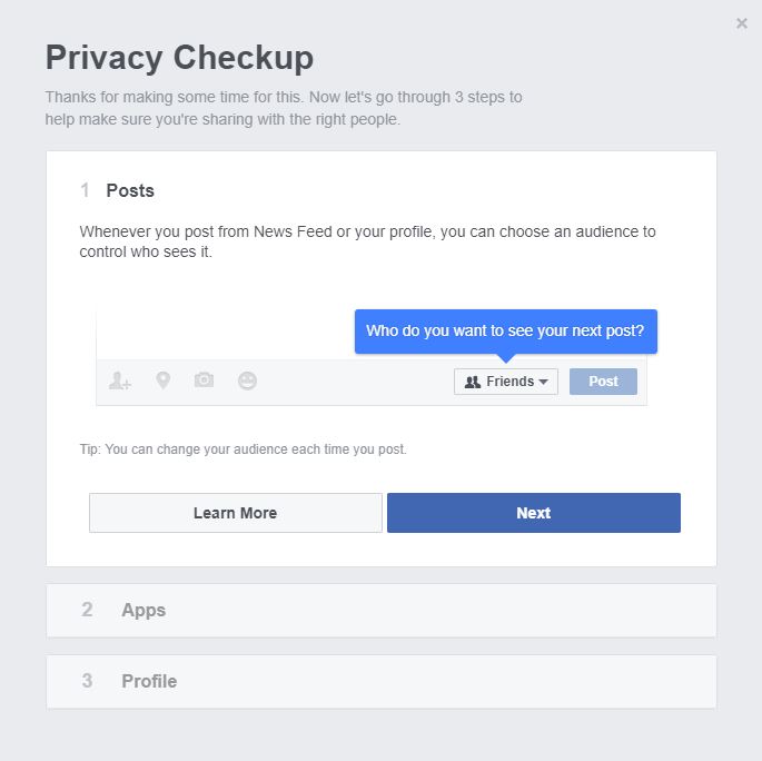 facebook privacy checkup post privacy screen