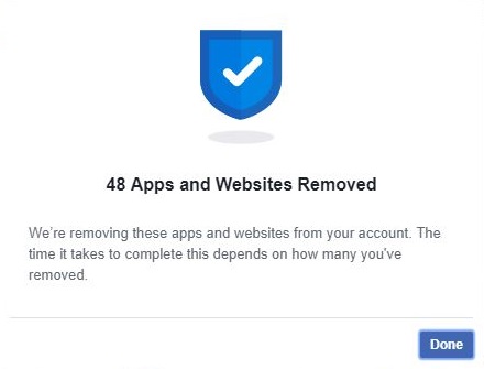 facebook settings apps and websites remove successfully