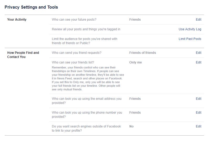 facebook settings privacy tab