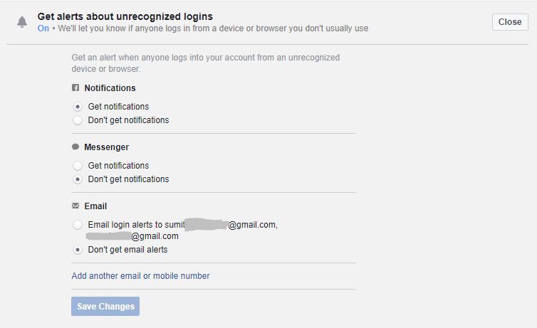 facebook settings unrecognized logins screen