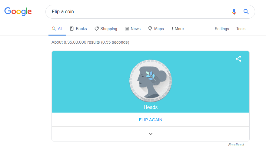 flip a coin in google