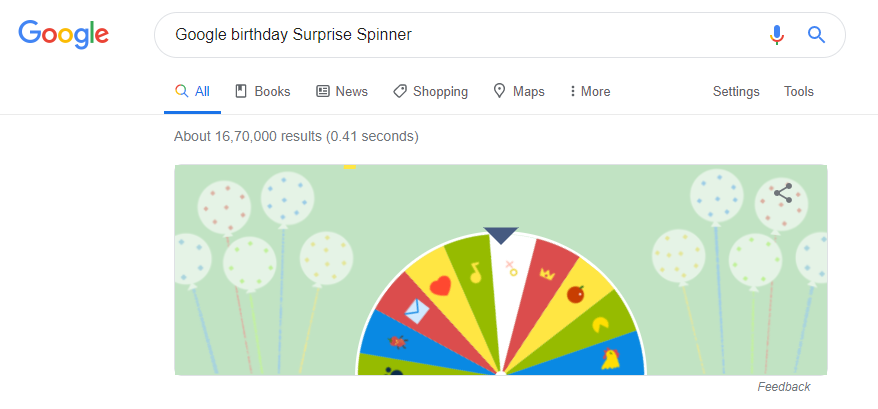 google birthday surprise spinner
