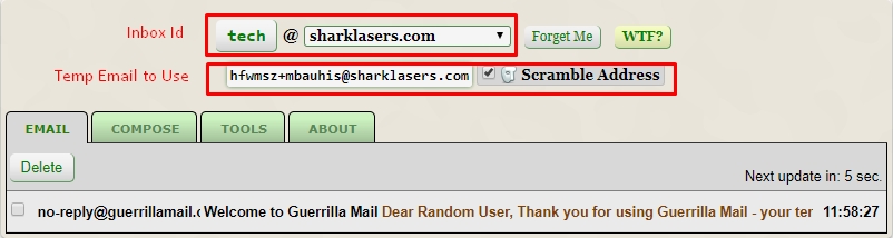 guerrillamail.com dashboard