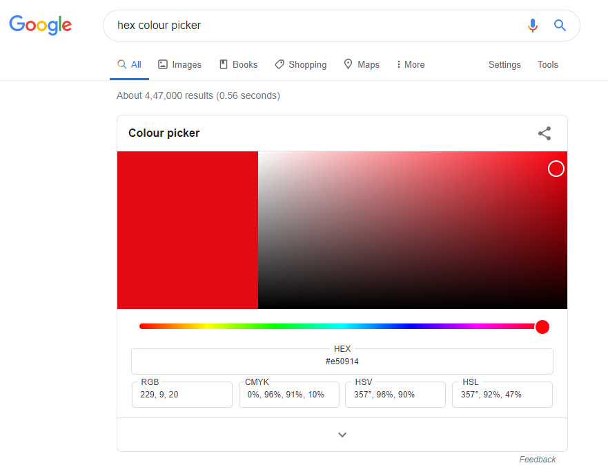 hex colour picker in google