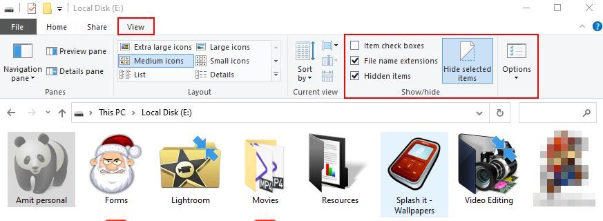 hide folder from win ribbon