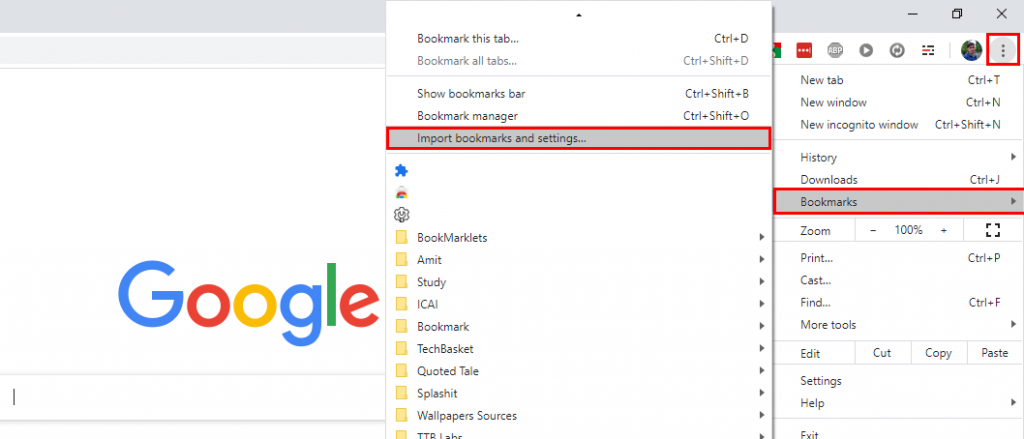 import bookmarks and settings