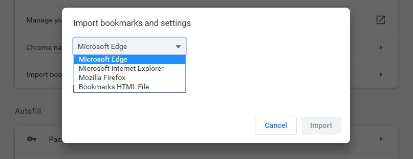 import bookmarks and settings