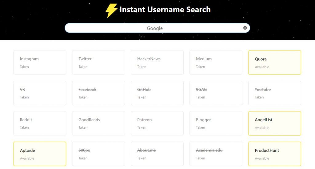 instant username search