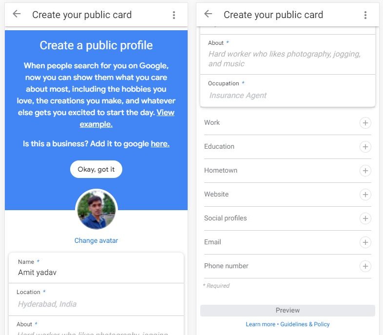 Add Me to Search: Free Virtual Business Card 2 public card fill