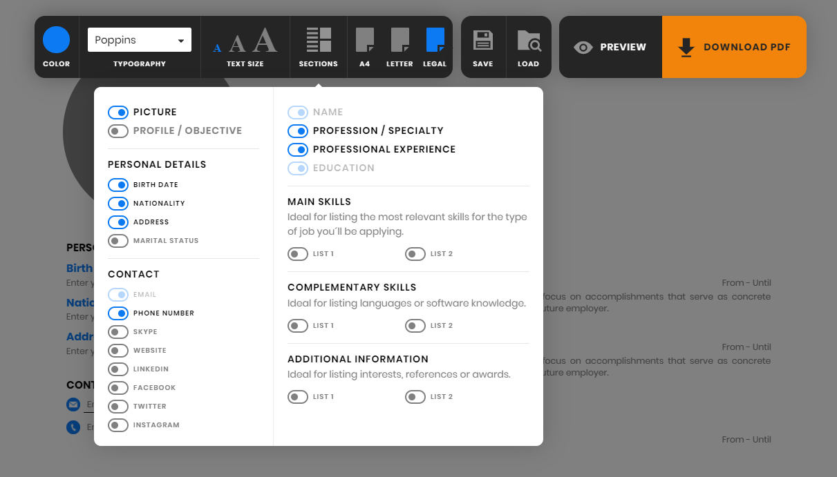 resume maker online editor