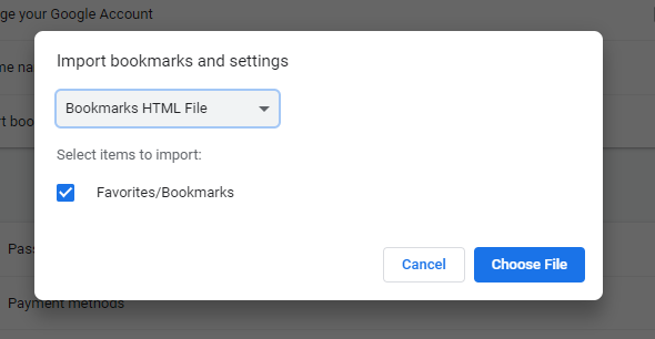 select bookmark file to import