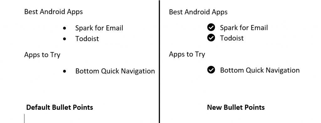 side by side comparison of bullet points