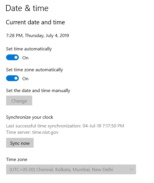 sync time in windows 10