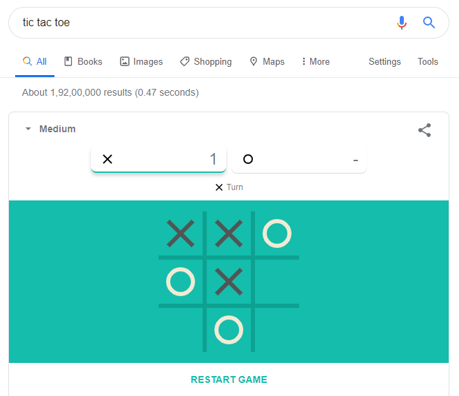 tic tac toe on Google