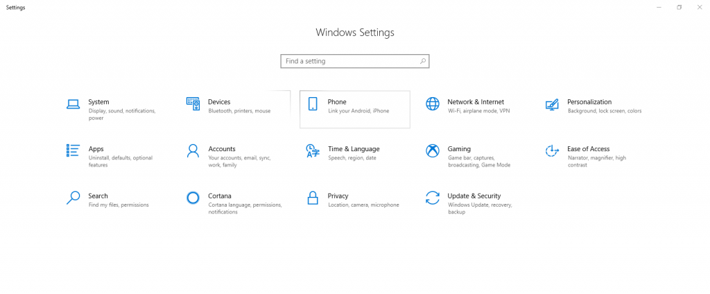 windows 10 settings page